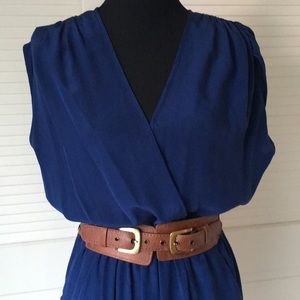 Akiko Royal Blue Silk Wrap Dress with Belt SZ L